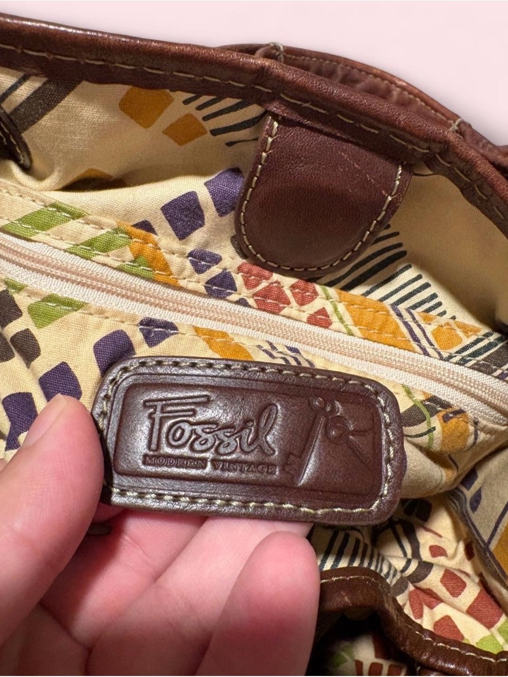 Fossil Tan Leaf-Embossed Leather Shoulder Bag - Picture 6 of 7